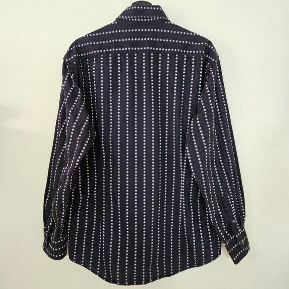 Ted Baker Jean Shirt Mens 6 US L Black Cream Cotton LS Swiss Dots Buttons Boho - Picture 2 of 15